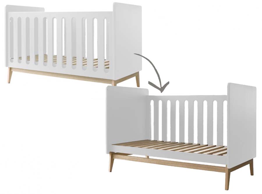 Bed Pericles, Pure White, Pure White 70x140 omvb, babybed omvormbaar tot bedbank
