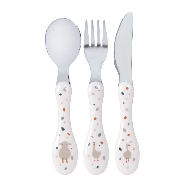 Bestek Laessig Cutlery, lepel/vork/mes | Tiny Farmer Sheep/Goose blue/Tiny Farmer Sheep/Goose nature