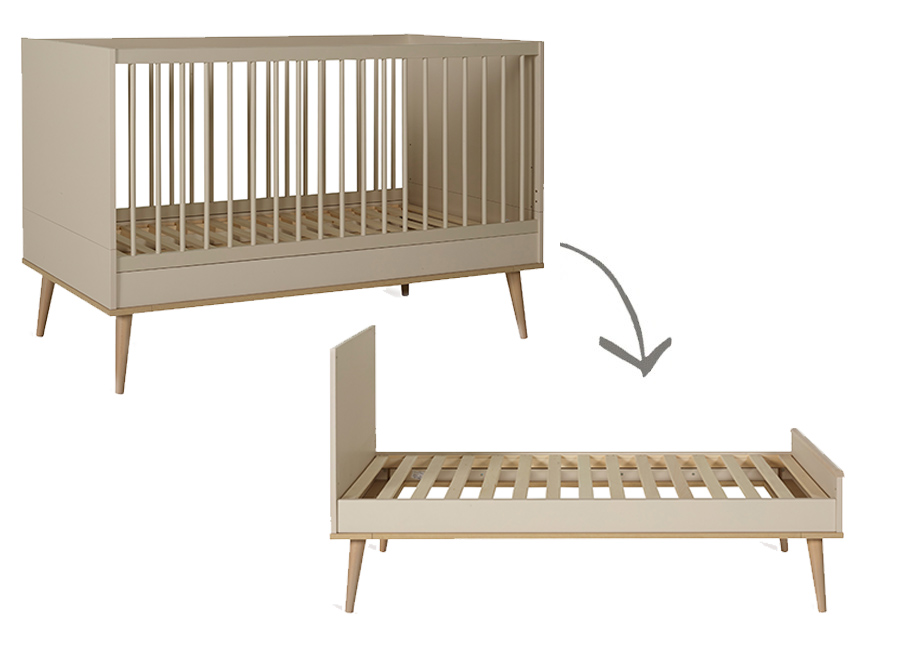 Bed Quax, Flow Natural Oak Clay, Flow Natural Oak Clay 70x140 omvb, babybed omvormbaar tot juniorbed