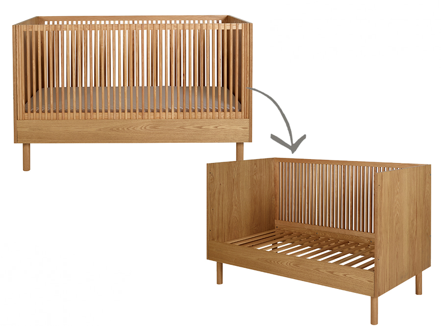 Bed Quax, Hai No Ki Ash Wood, Hai No Ki Ash Wood 70x140 omvb, babybed omvormbaar tot bedbank