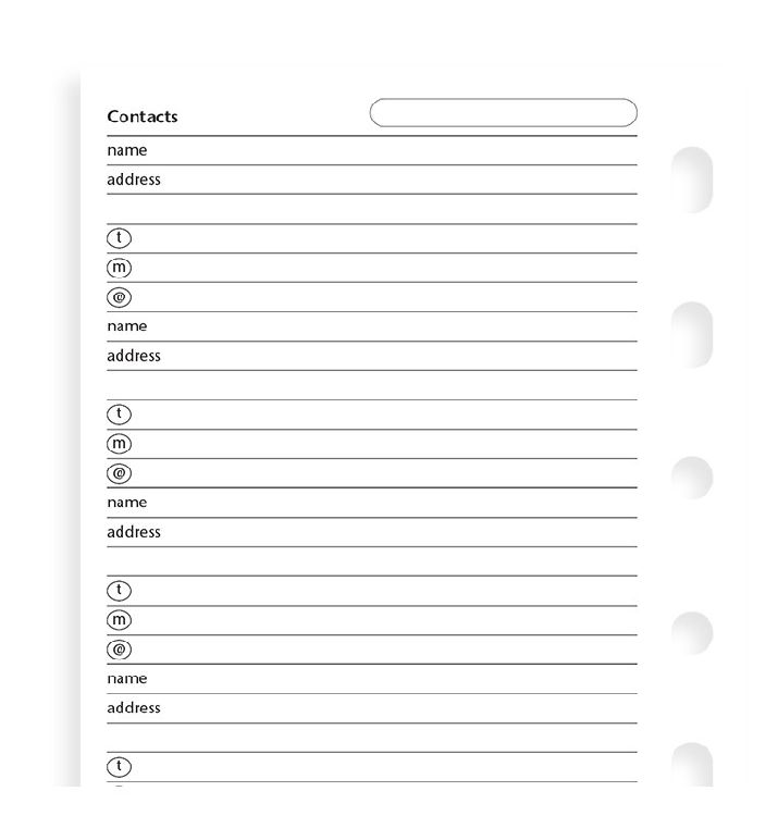 Agendavulling Filofax Org Und A5 Name, Address, Email, Telephone, Fax, Mobile, agenda, geschikt voor Filofax