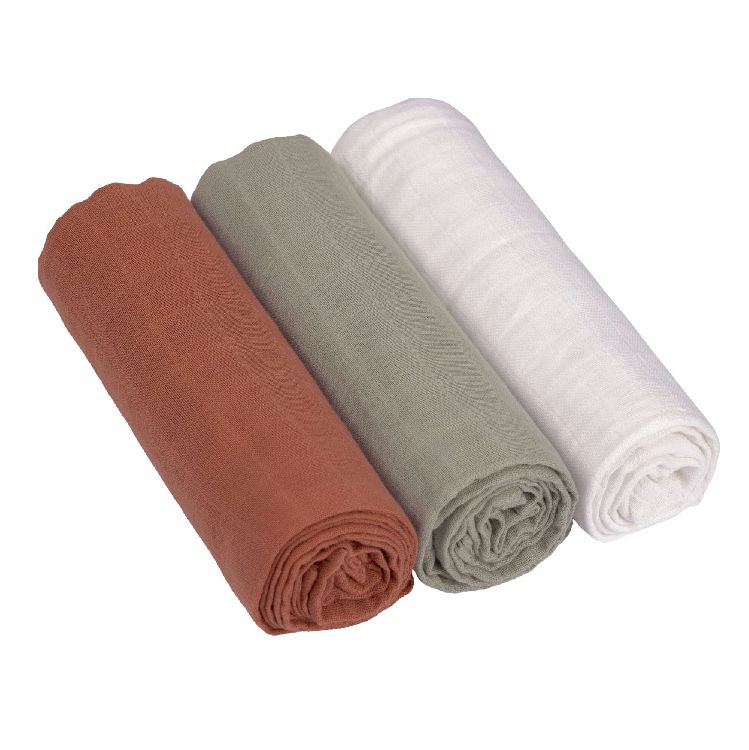 Tetra doek Laessig Swaddle & Burp Blanket L | Muslin rust/Muslin olive/Muslin milky