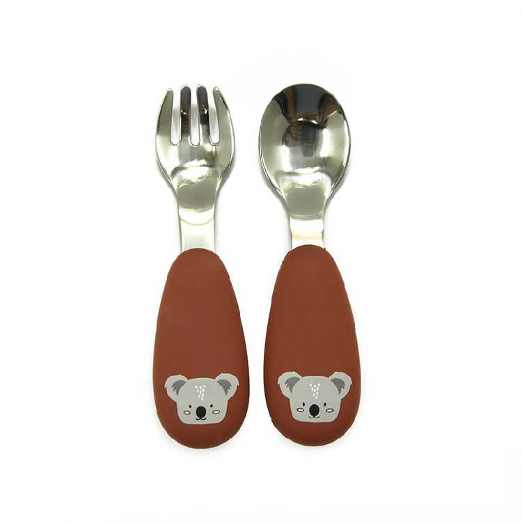 Bestek Tryco Stainless Spoon & Fork, lepel/vork | Silicone koala dark rust