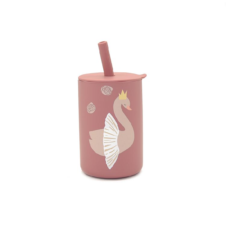 Drinkbeker Tryco Straw cup | Silicone swan dusty rose