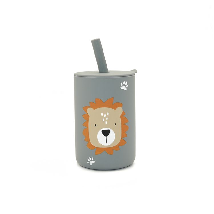 Drinkbeker Tryco Straw cup | Silicone lion dusty blue