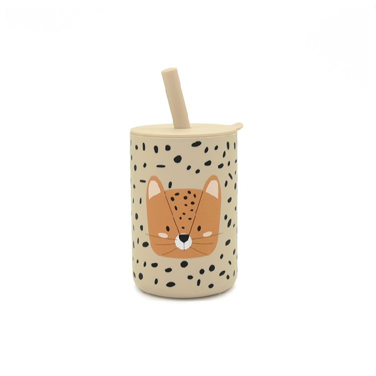 Drinkbeker Tryco Straw cup | Silicone leopard sand