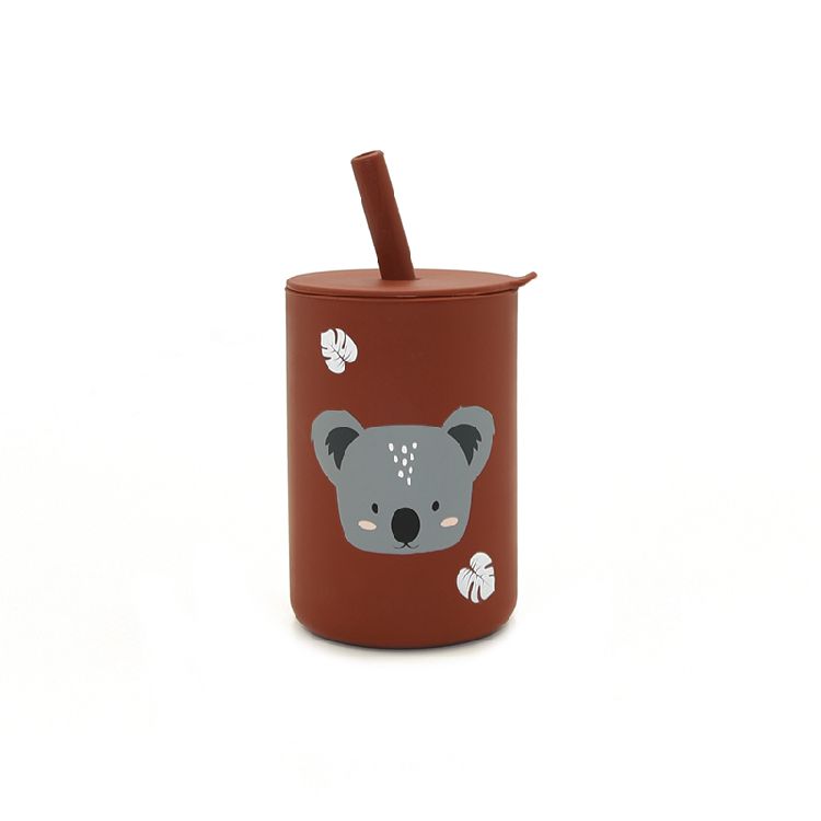 Drinkbeker Tryco Straw cup | Silicone koala dark rust