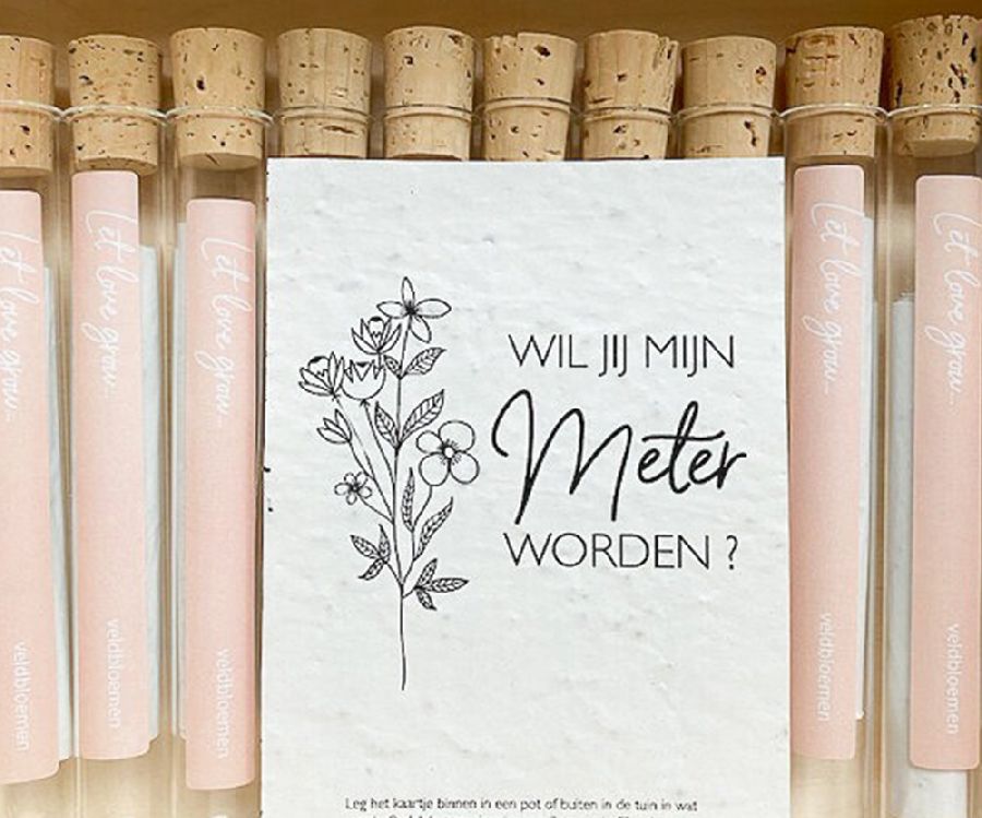 Wenskaart MINIMOU, Wishes in a tube with seeded paper, geschenkkaart | Let love grow