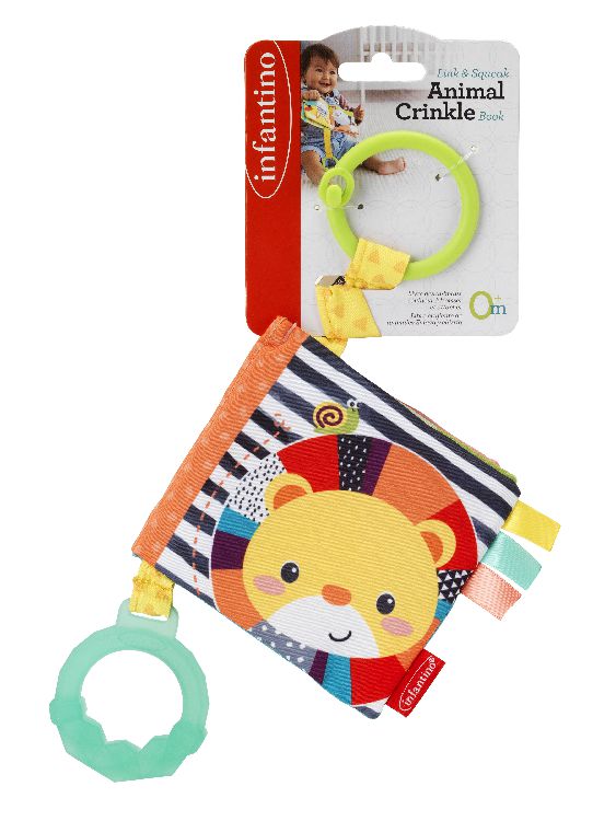 Speelgoed voor de maxi-cosi Infantino Link & Squeak Animal Crinkle Book | Soft