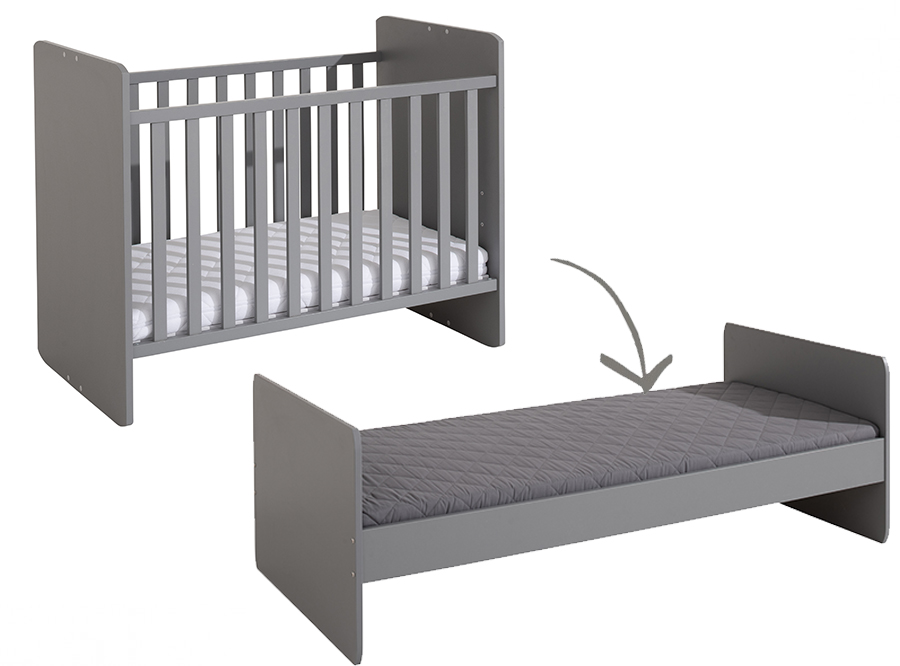 Bed Transland, Vito Mira Leigrijs, Vito Mira Leigrijs 60x120 omvb, babybed omvormbaar tot eenpersoonsbed