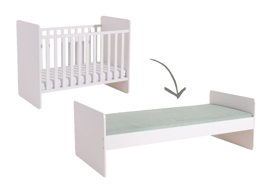 Bed Transland, Vito Mira White, Vito Mira White 60x120 omvb, babybed omvormbaar tot eenpersoonsbed