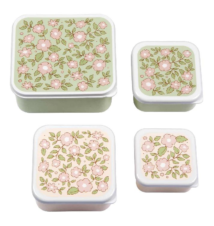 Snackdoos A Little Lovely Company Lunch & Snack Box, 4 stuk(s) | Blossoms sage/Blossoms pink