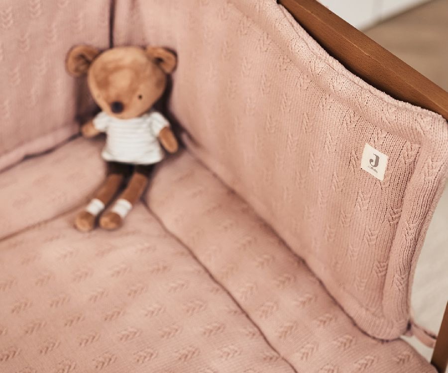 Tochtkussen Jollein Bedomrander/Boxomrander, geschikt voor babybed/park | Grain Knit wild rose