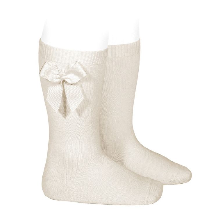 Kousen Condor Cotton Knee Socks With Side Grosgrain Bow, kniekousen