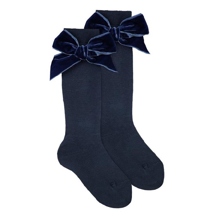 Kousen Condor Cotton Knee Socks With Side Velvet Bow, kniekousen