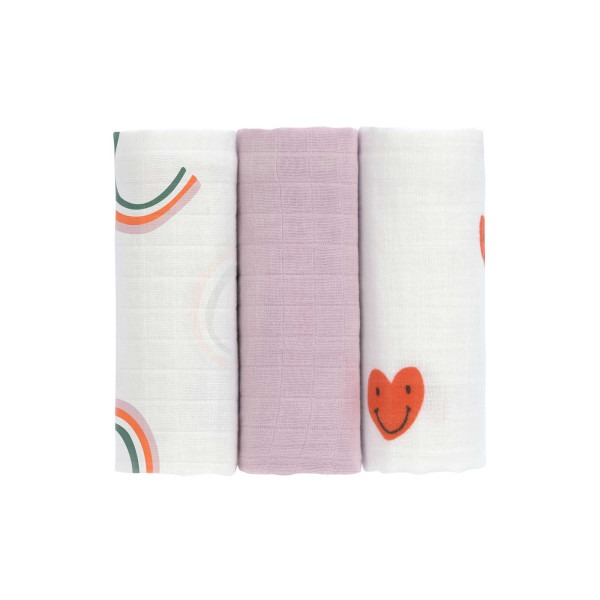 Tetra doek Laessig Swaddle & Burp Blanket M | Happy Rascals Heart/Little Gang