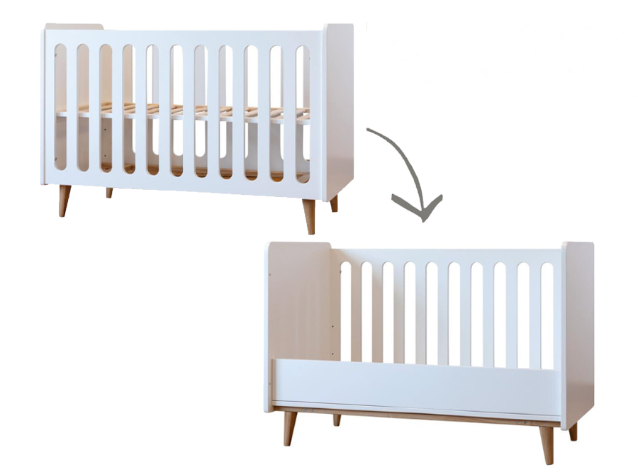 Bed Pericles, Boho White, Boho White 70x140 omvb, babybed omvormbaar tot bedbank