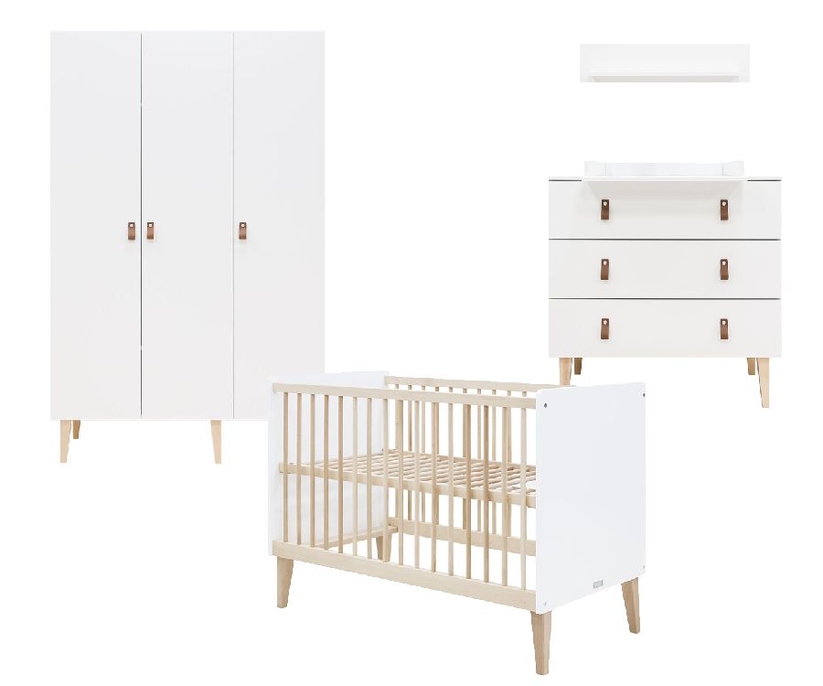 Kamer Indy wit, white/naturalCollectie: Bopita 5 delig: babybed/commode/commodeverdieper/kast/wandrek | Bopita