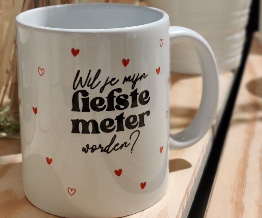 Koffiebeker MINIMOU, Koffiemok Wil jij mijn liefste meter worden?