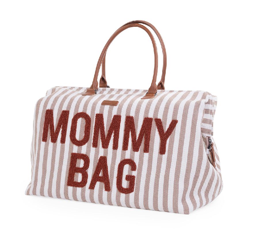 Verzorgingstas Childhome Mommy Bag, draagtas met luiermat | Canvas the stripes collection nude/terracotta