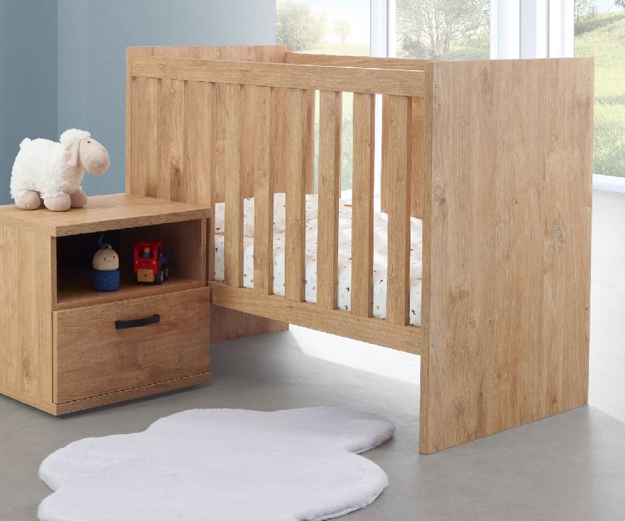 Bed NEYT, Camille golden oak, Camille golden oak 60x120 omvb, babybed omvormbaar tot eenpersoonsbed