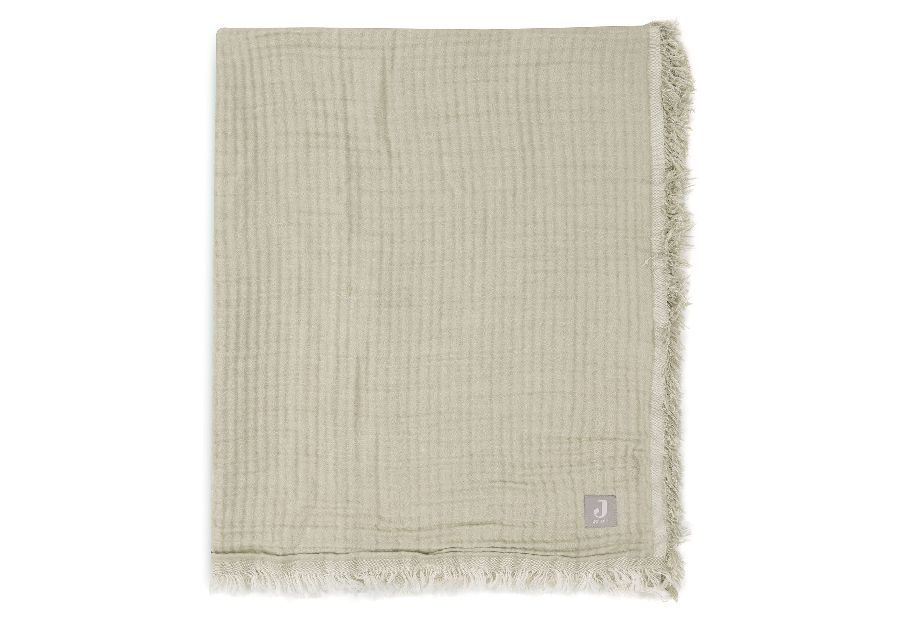 Deken Jollein, geschikt voor wieg/draagmand/park | Fringe olive green/ivory