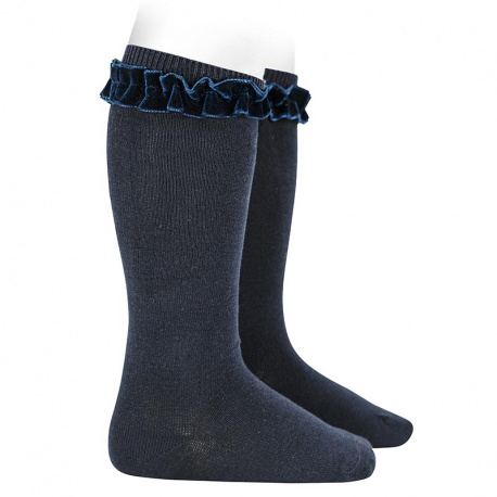 Kousen Condor Velvet Ruffle Knee Socks, kniekousen