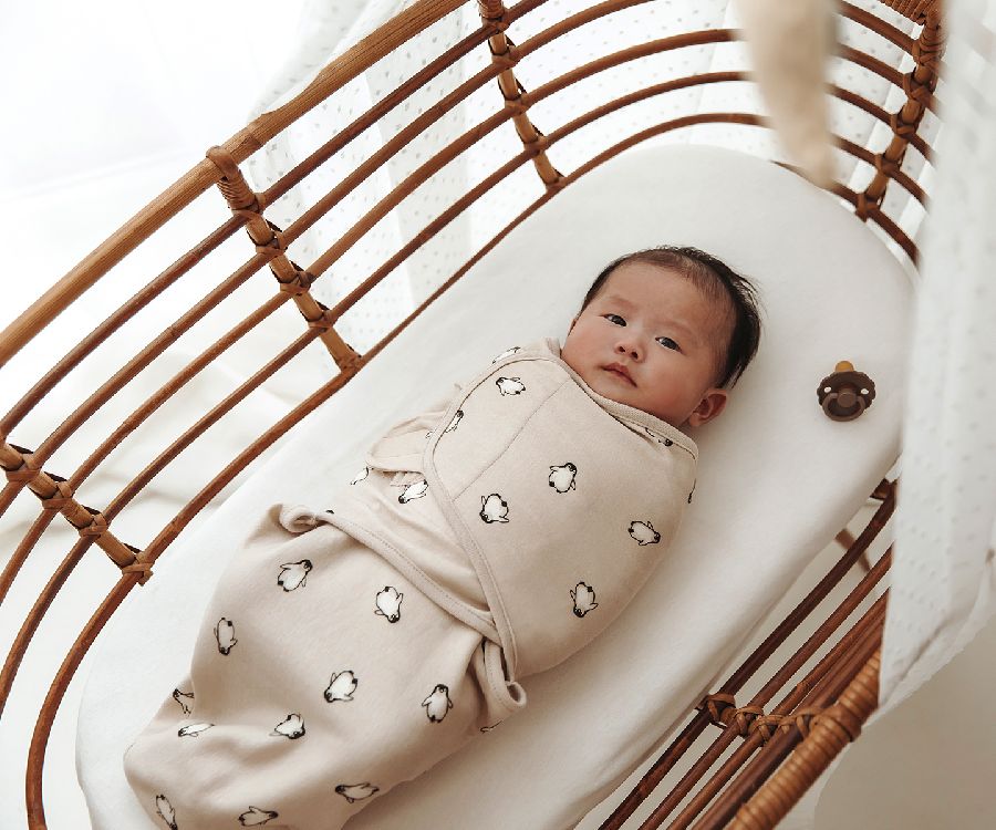 Inbakeren Meyco Baby Swaddle, 0 - 3 maand | Penguin soft sand