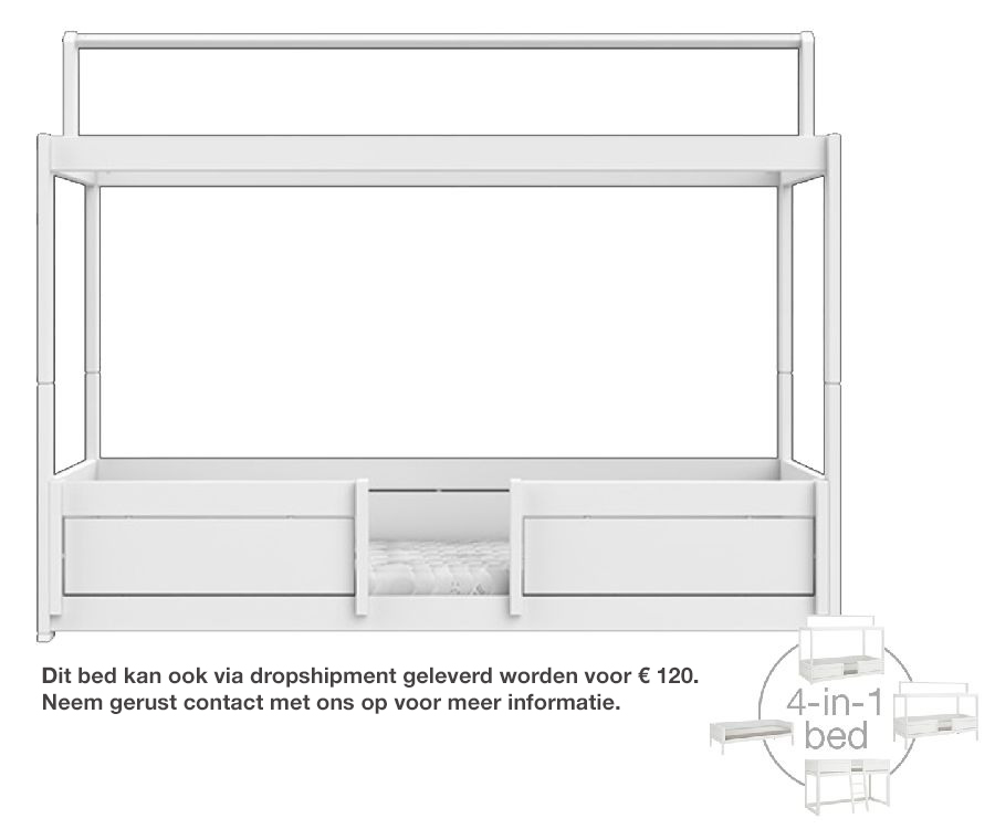 Bedhuis Lifetime Kidsrooms, Montessori, 4-in-1 bed met dakconstructie, eenpersoonsbed omvormbaar tot halfhoogslaper/eenpersoonsbed omvormbaar tot hoogslaper/eenpersoonsbed omvormbaar tot laag bed | Montessori